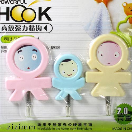HD Family of three strong adhesive hook hook glove creative stick hook cartoon plastic hooks into