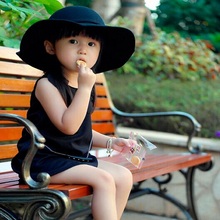 2015 Hot new Vintage Kids Child Boy Girl Hats Wool Felt Crushable Wide Large Brim Floppy