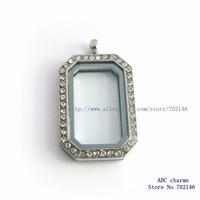 Wholesale square shaped Copy Stainless Steel sliver Floating Glass Lockets can put floating locket charms