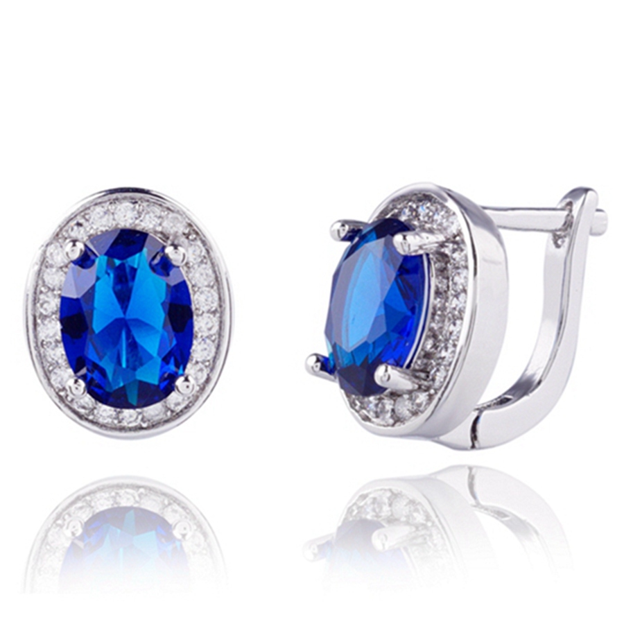 Image of High quality Real platinum Filled Blue AAA+ Cubic Zirconia Street fashion shoot Hoop Earrings dangler For Woman H0056