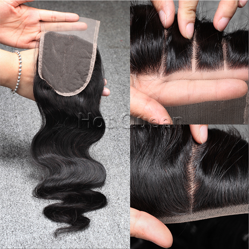 Image of Free/Middle/Three/3 Part Closure Body Wave Lace Closure 4"x 4"Peruvian Virgin Hair Top Front Swiss Lace Closures Free Shipping
