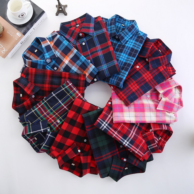 Image of 2016 Fashion Plaid Shirt Female College style women's Blouses Long Sleeve Flannel Shirt Plus Size Cotton Blusas Office tops