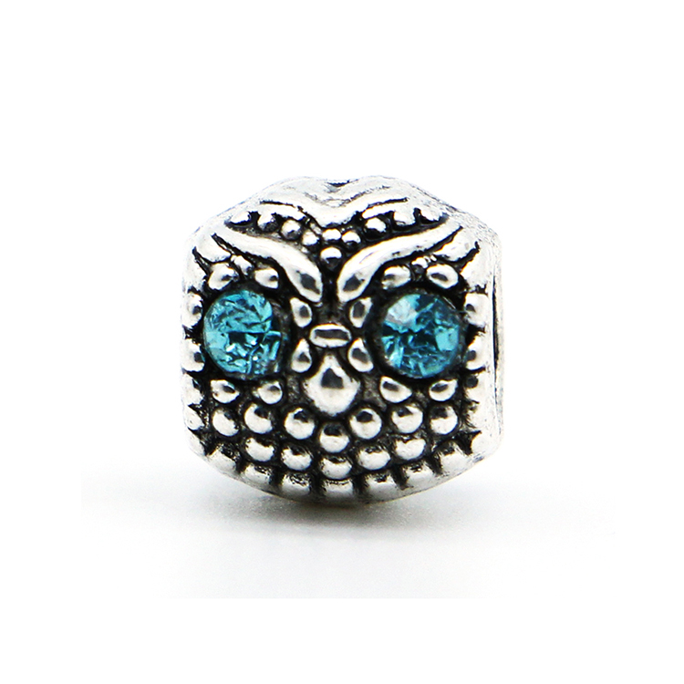 Image of 1Pc Free Shipping Blue Eye Rhinestone Owl Charm European Fashion Bead Silver Alloy Bead Fit Pandora Bracelets & Necklace