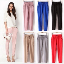 Hot Sale Women Pants 2016 Summer Harem Pants Women Chiffon Pants Drawstring Elastic Waist Pants Trousers Women Pantalones Mujer