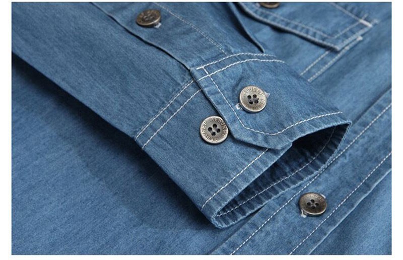 M~4XL 5XL 2015 Autumn Spring Men Denim Long Sleeve Dress Shirts Loose Cotton Brand AFS JEEP Plus Size Solid Color Camisas Shirt (12)