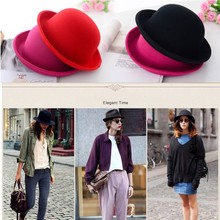 Women s Roll Brim Derby Fedora Dome Cap Girls Fashion Vintage Bowler Top Hat