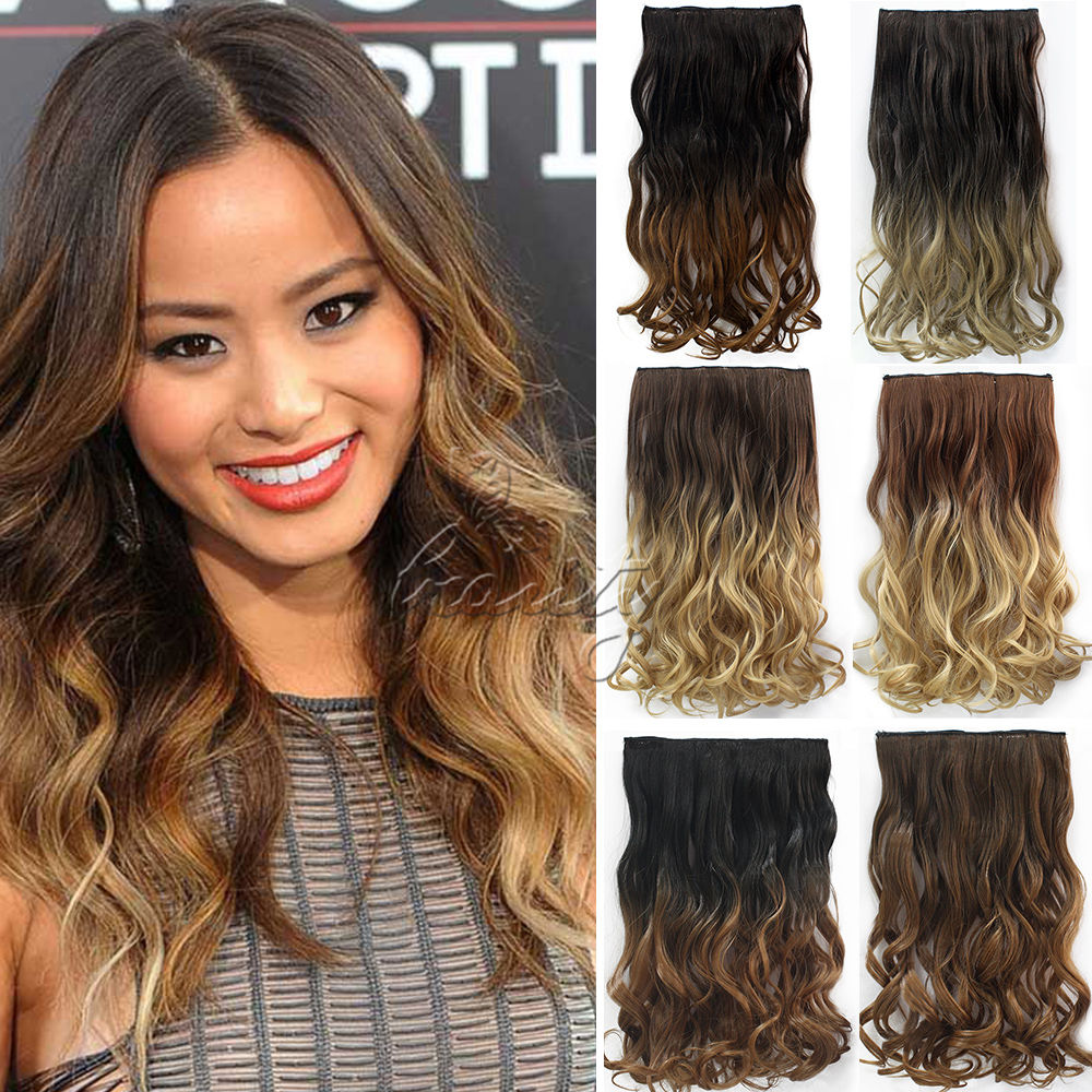 Image of 24" 60cm Wavy Curly Weaves Clip In Hair Extensions 5 Clips De Cheveux Ombre Dip Dye Hair One Piece Hair Extention Free Ship B10