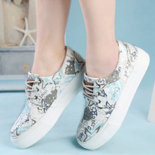 New Style Spring Autumn Graffiti Paint Lace Up Women Sneakers Platform Low Top Woman Canvas Shoes