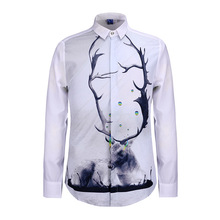 Fashion Reindeer 3D Hip Hop Dance Print Shirts Slim Fit Man Spring Long Sleeve Cotton Unisex Shirt For Mens
