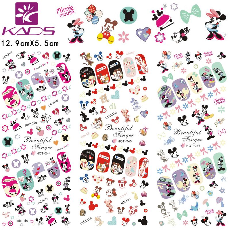 HOTSALE HOT244 246 color mickey beauty nail water transfer nail sticker for nail water decals for