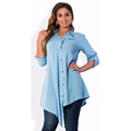 new arrival autumn 5 colors loose casual plus size inregular long women chiffon blouse blue long