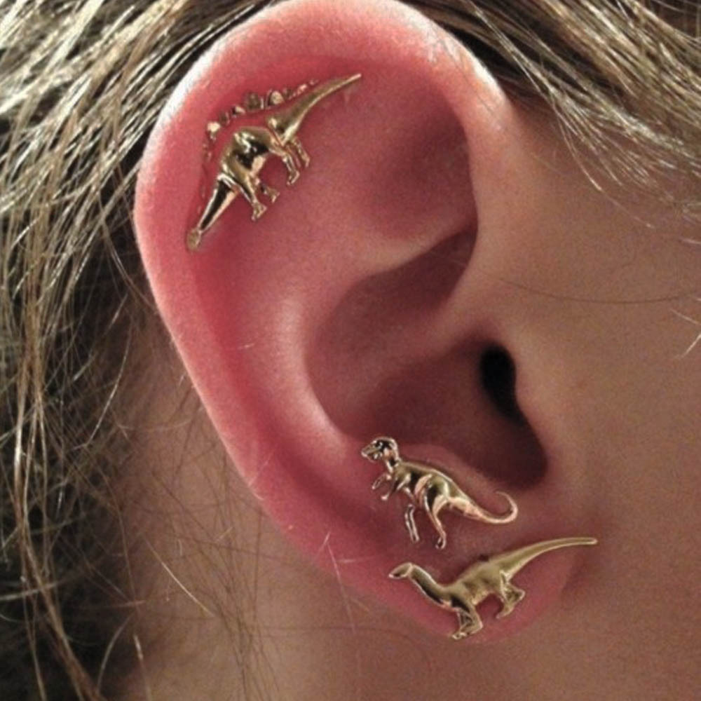 Image of Boho rock animal dinosaur metal stud earring multiple stud set earrings for women men 3Pairs/Set R101