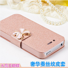 capinha celular mobile phone bag capa para Bow magnetic flip Bracket coque case for iphone 5 5s to Silk Leather cover by funda