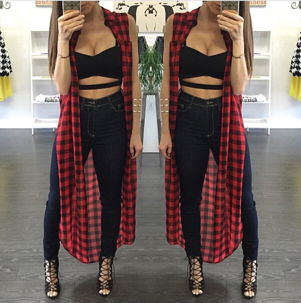 2015 Summer Style Women Tank Shirt Women Long Tops Crop Loose Tee Black With Red Patchwork