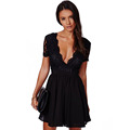 2016 Summer Hot Sale Black Deep V Lace Dress Plus Size Women Clothing Fashion Lady Sexy