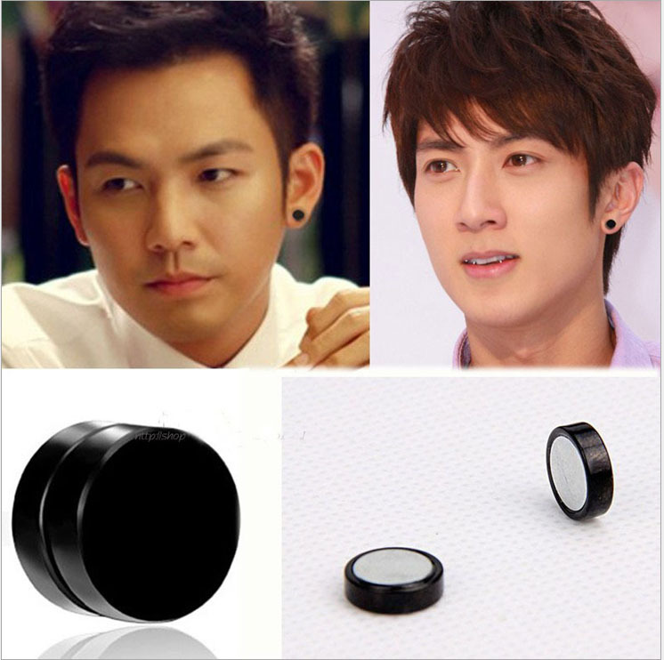 Image of 1Pair Non Piercing Clip On Round Magnetic Ear Stud Mens Women Fake Earrings