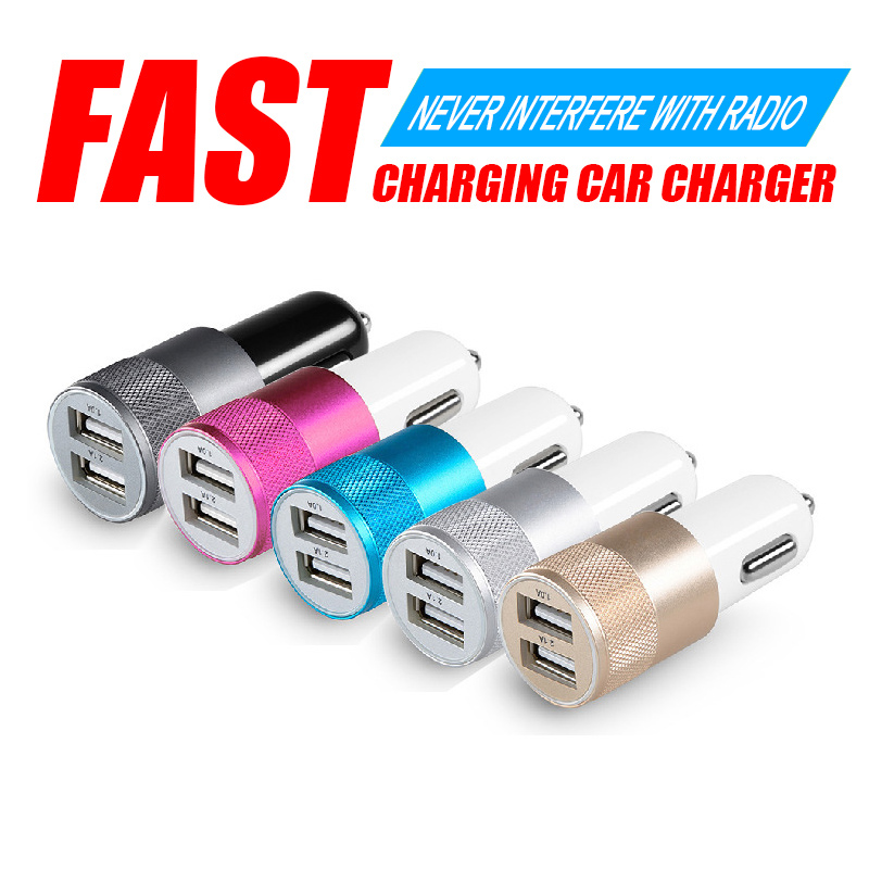 2.1A Aluminum ABS Dual 2 Port Universal Micro USB Car Charger For iPhone 5s 6 plus For Samsung Galax