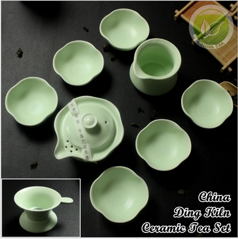 9pcs Rare Chinese Song Ding Yao Porcelain Tea Set China Ding Kiln Sky Cyan Teapot Justice