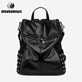2016 New Fashion Black Backpack Women Waterproof Rivet Black Soft Leather Bags Vintage Shoulder Bag For