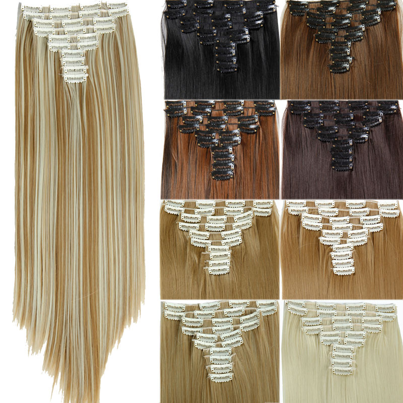Image of 16 Colors Clip in Hair Extensions 22inch Long Straight Fake False Hair Extension Heat Resistant Synthetic Natural Hair Extension