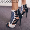 2017 New Plus Big Size 34 45 Blue Gray Yellow Red Zip Fashion Sexy High Heel