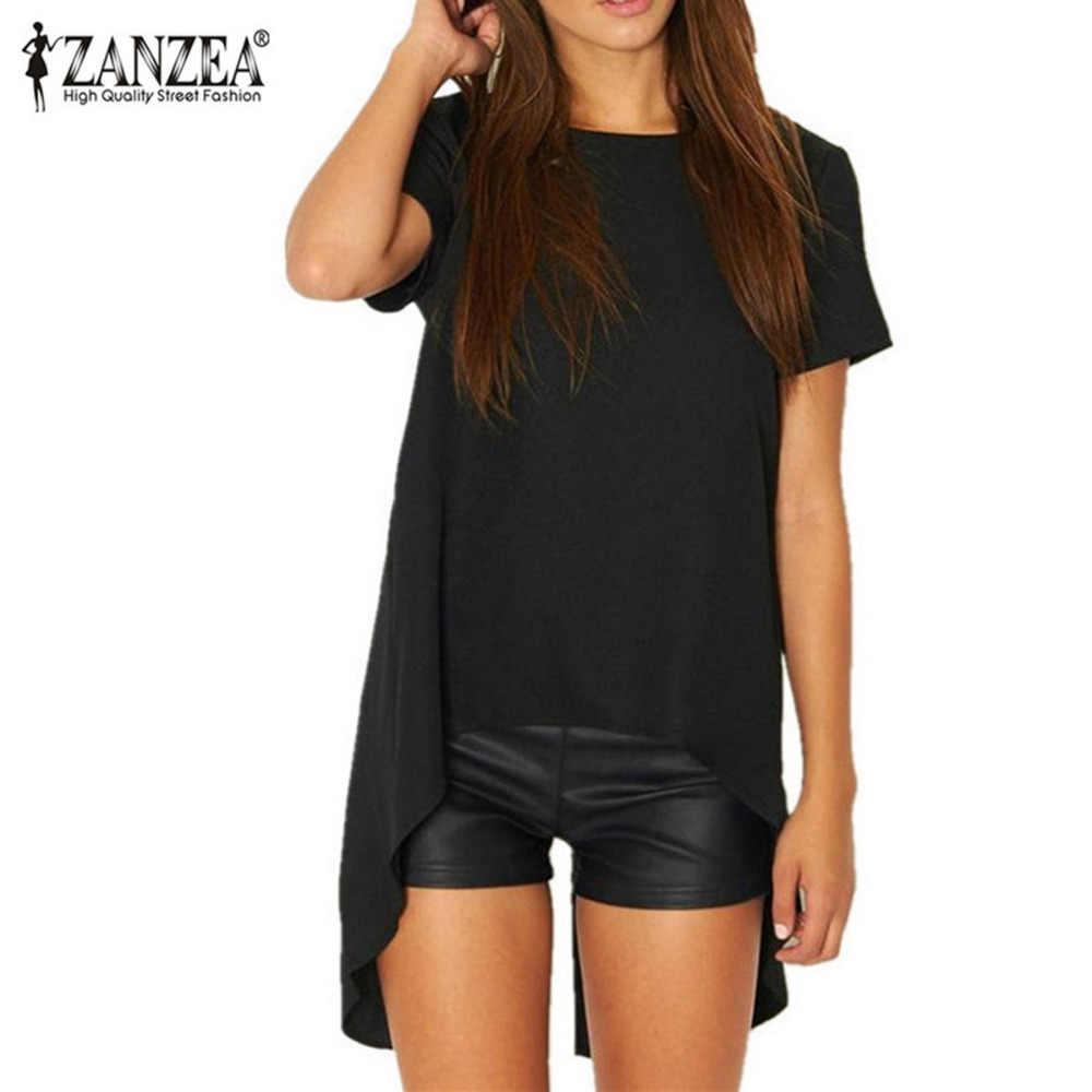 Image of ZANZEA 2016 New Summer Blusas Women Blouses Chiffon Split Backless Short Sleeve Casual Blouse Loose Irregular Hem Tops Plus Size