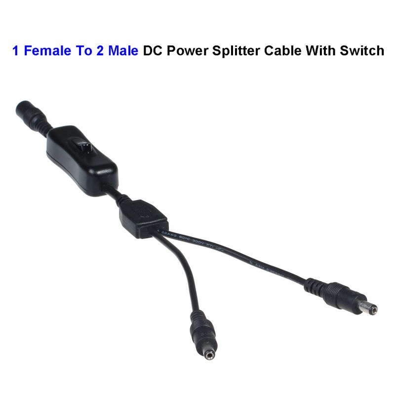 1 Female DC Power Connector To 2 Male DC Power Connector Wire Splitter Cable With Switch For CCTV LED Strip