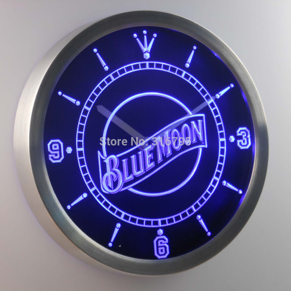 nc0111 Blue Moon Beer Bar Pub Neon Sign LED Wall Clock