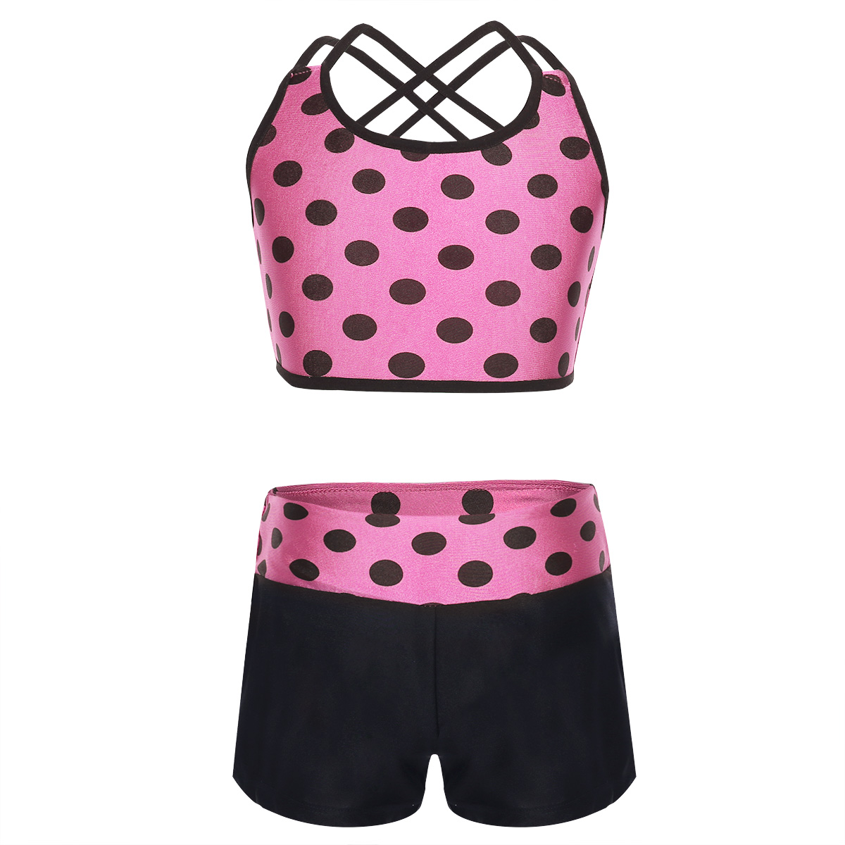 dPois 2PCS Kids Girls Ballet Dance Sports Workout Outfits Straps Shiny Sequins Tank Top with Shorts Set for Gymnastics Dancing or Swimming