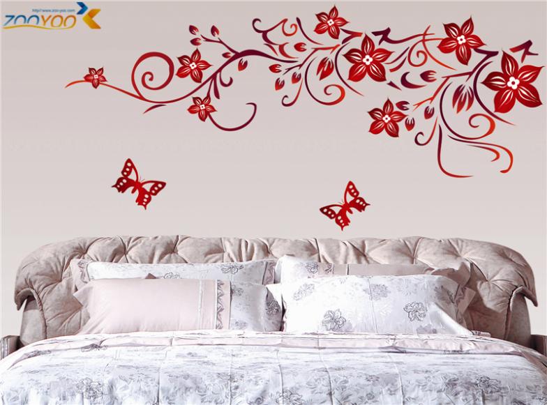 Free Shipping Dark Red Flower Wall Art Zooyoo1702 Living Room Diy Removable Sticker Bedroom Decals Home Decorations