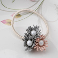 2016 Korean Tassel Hair Accessories Three Flowers Pearls Hair Rope Ponytail Elastic Rubber Band Daily Headdress