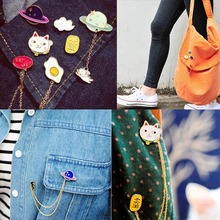 YANTU 2015 New Women Girl Accessories Fashion Cute Egg Cat Moon Rabbit Chain Brooch Badge Pin Collar brooch Jewelry Gift