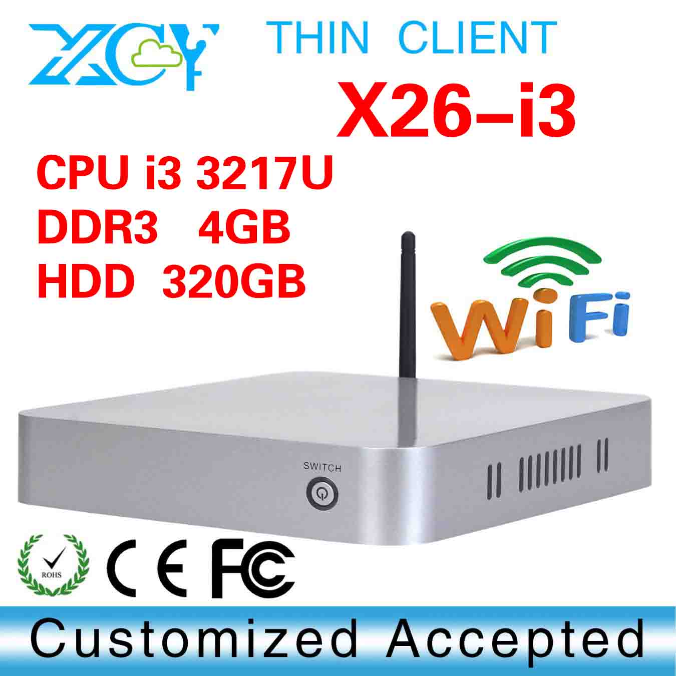 facrory competitive price XCY X26-I3 cheap mini server computer, intel i3 thin client, mini pc server