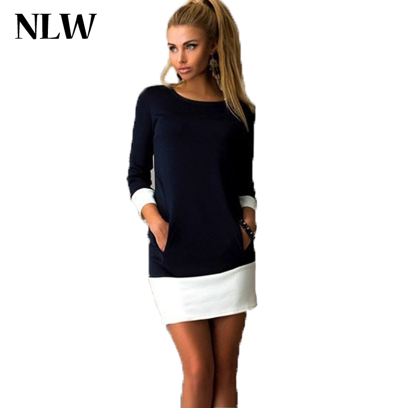 Image of NLW Apparel 2015 Brand New Winter Fashion O-neck Dress Plus Size 3/4 Sleeve with Double Pocket Casual Women Dresses Vestidos