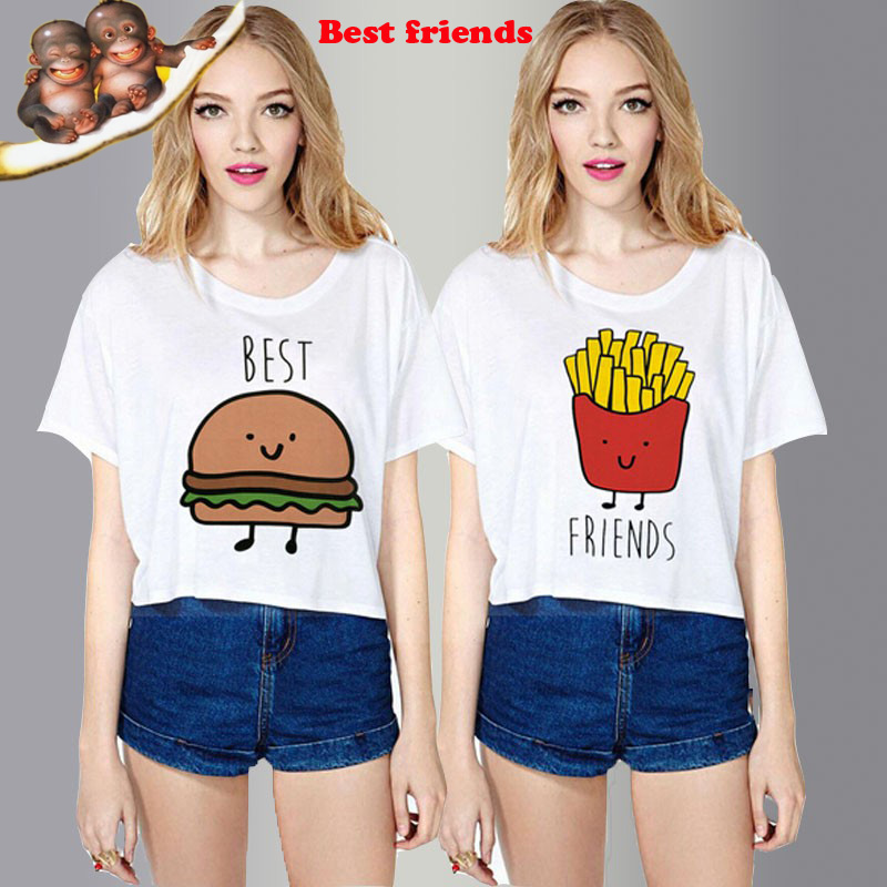 Best Friends T Shirt Alien T Shirt Women Summer 2016 Cropped Tops for Women Kawaii Tee Shirt Femme C
