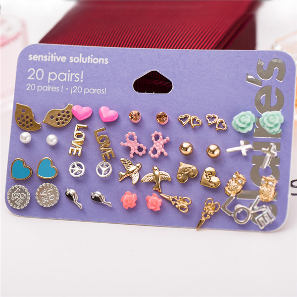 Image of cheap ! 20 pairs brincos mixed stud earrings bird Icecream stars cross flower love heart gift for women earrings wholesale 2015