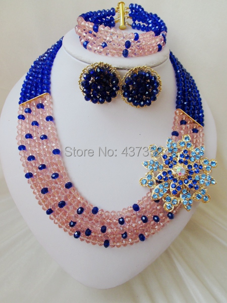 Peach Navy Blue Nigerian | delicate charming beaded jewelry royal blue peach women Peach Navy Blue Nigerian | delicate charming beaded jewelry royal blue peach women