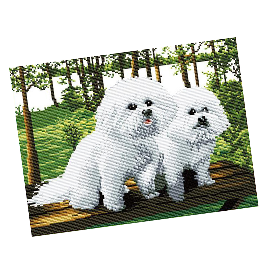Stamped Cross Stitch Kits Pre printed Two Dogs Pattern Counted