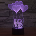 Lovely 3D Light Changeable Lamp 10 Style Visual Perspective Romantic Holiday Night Light Love Heart Wedding