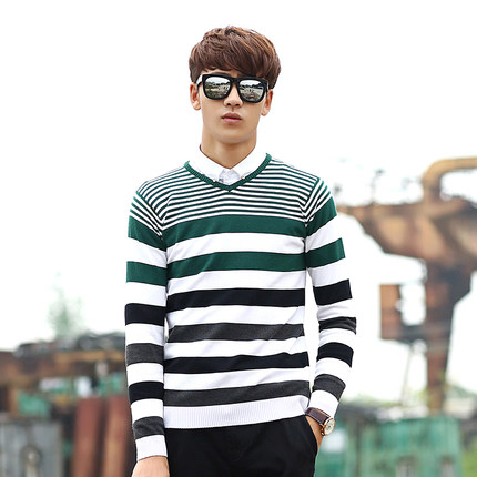 New winter Casual sweater V-neck thin stripe knit ...