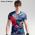 Creative personality flower pattern quality ice silk short sleeved t shirt Summer new arrival fashion casual