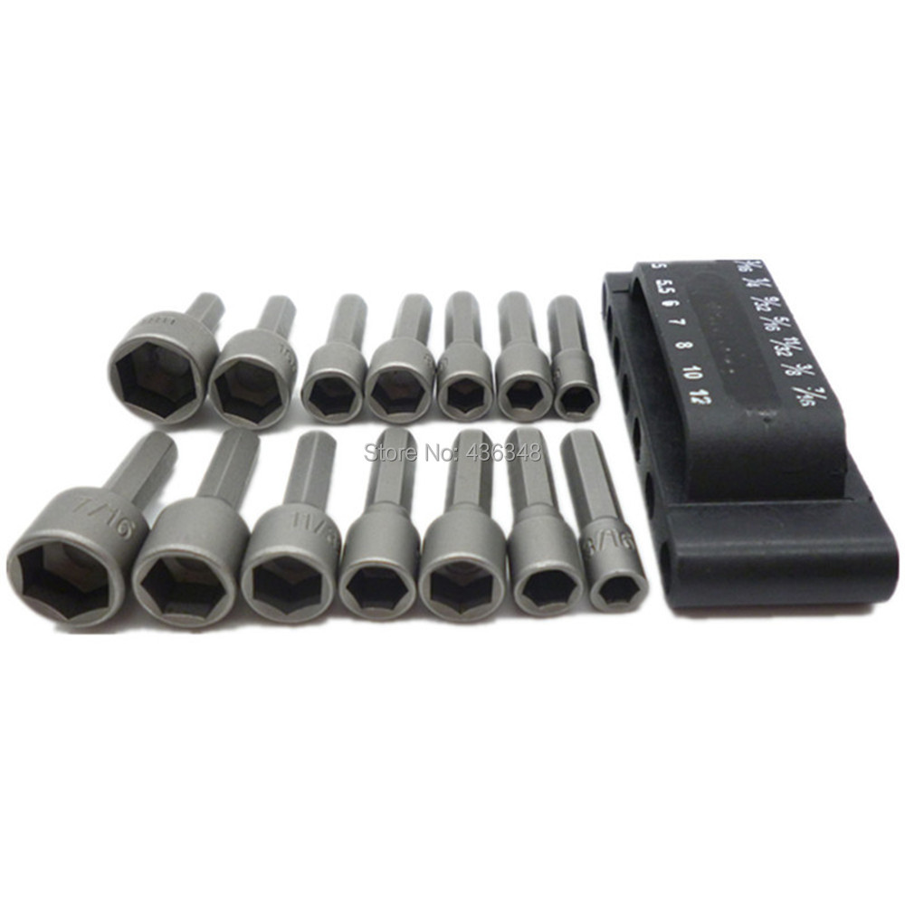 14pc Power Nut Driver Drill Bit Set SAE Metric Socket Wrench Screw 1/4 Hex Shank 14pc Power Nut Driver Drill Bit Set SAE Metric Socket Wrench Screw 1/4 Hex Shank