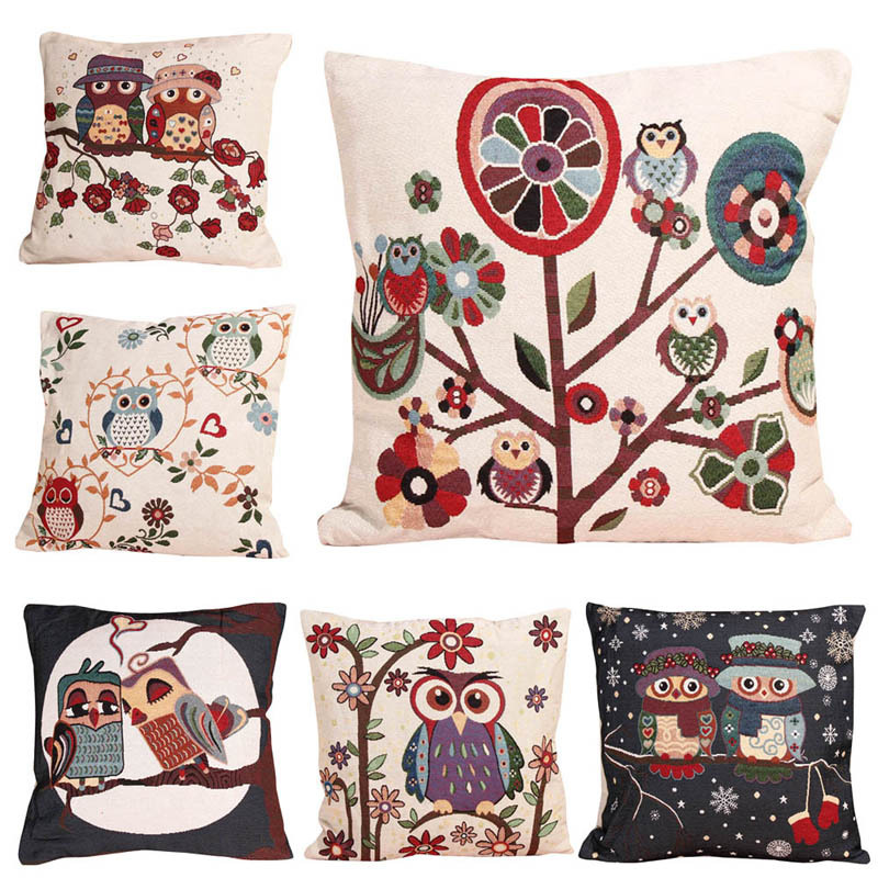 Image of Hot Sale Cotton Linen Owl Bird Throw Pillow Case Cover Home Room Decor Sofa Cushion Cover NG4S