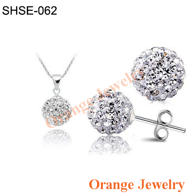 Image of Fashion Crystal Set 10mm CZ Disco Pave Crystal Ball Pendant Necklace+Stud Earrings+Silver Chains Mix Options Free Shipping
