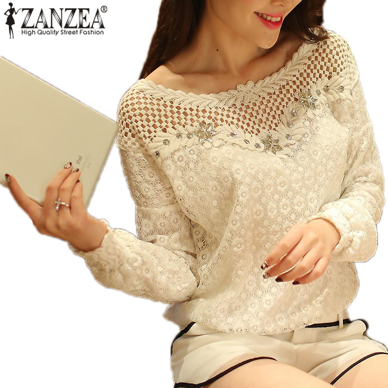 Image of Zanzea Fashion 2016 New Blusas Casual O Neck Sleeve Full Lace Blouses Elegant Plus Size L-5XL Sexy Hollow Out Women Shirts Tops