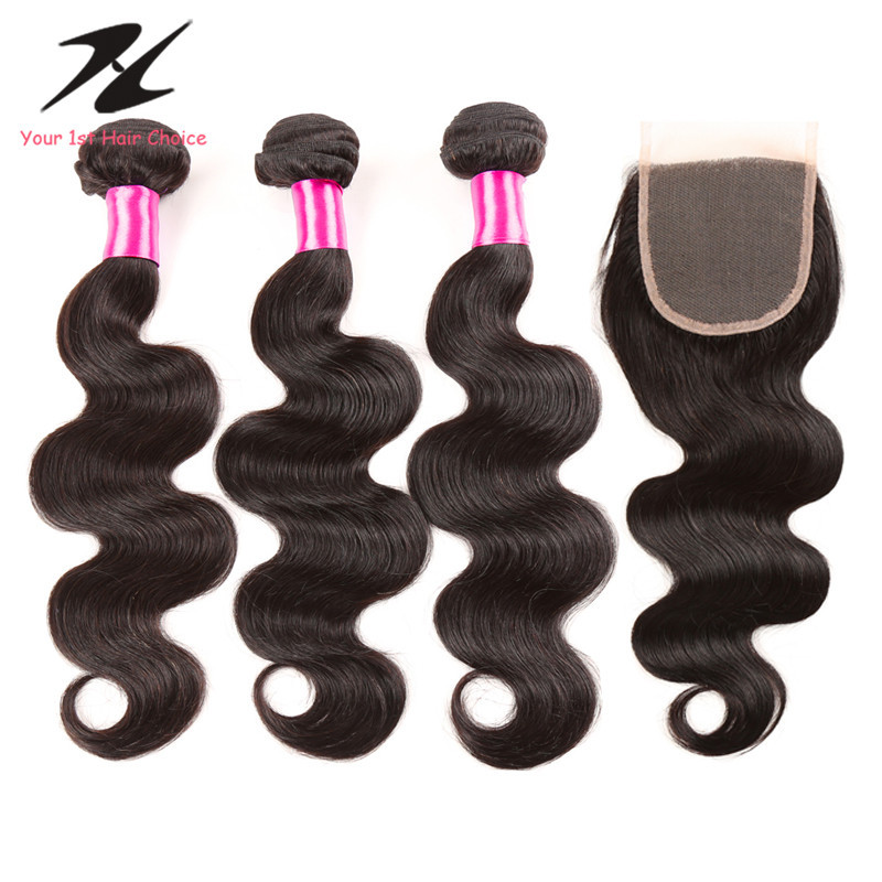 Image of 7A Peruvian Virgin Hair With Closure Body Wave Eayon Hair Cheap Human Hair Weave With Closure Peruvian Hair Bundles With Closure
