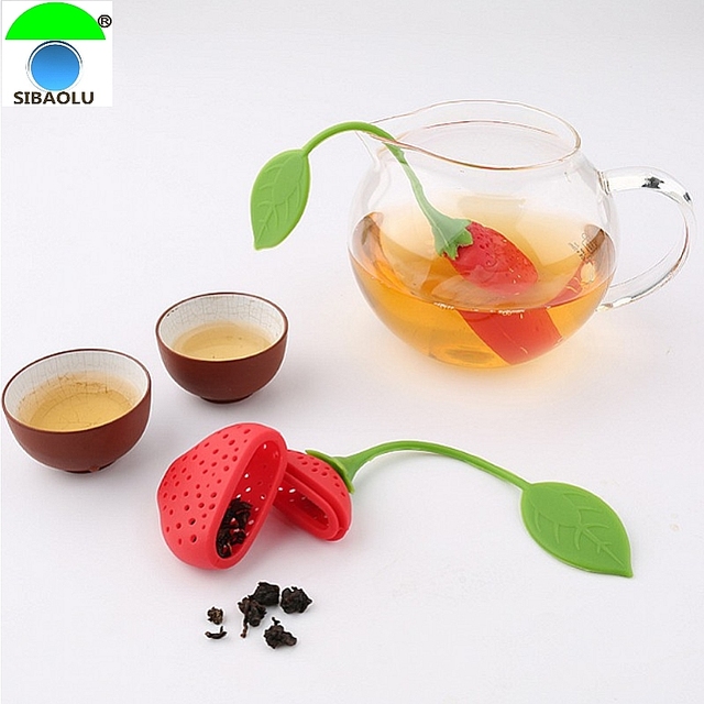 Клубничный Дизайн Силикона чайник Чашка Ситечко Для Чая Infuser Фильтр-Мешок Пакетик Пищевой Травяные Специи Инструменты