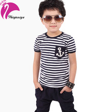 Free Shipping New 2016 Summer Clothing Sets Kids Pants + Top Boys Girls Navy Stripe Kids Clothes Children Tracksuit