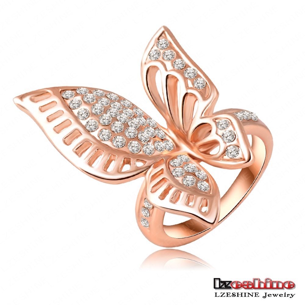 18K Rose Gold Plating Classic Beautiful Butterfly Engagement Rings With Austrian Crystals Wedding Jewelry Ri HQ0195