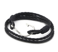 Cheap Black PU Leather Bracelet Mens Jewelry Handmade Braided Rope Chain Braclet For Women Accessories For Boys Wristband
